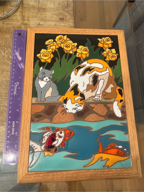 Arius Santa Fe Other - Large Koi fish & Cats vintage, hand-painted ceramic art tile by Arius Tile compa